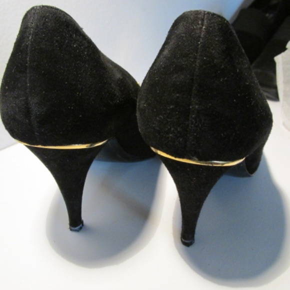 Vintage Black Leather Suede Pumps with Rhinestone Application, Size 36.5 - Picture 9 of 10
